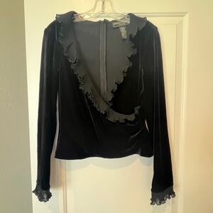 Vintage JESSICA HOWARD Black Velvet Surplice Ruffled Neckline Sz12 Holiday NYE